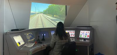 Nusrat Ghani MP driving a train simulator