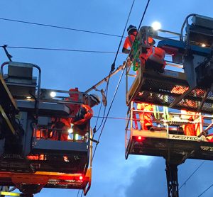 A Network Rail crew seek to repair a line