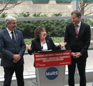 MPP Arthur Potts, Transportation Minister Kathryn McGarry, and Metrolinx CEO Phil Verster (from left to right)