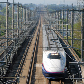 Overhead catenary on the Shinkansen