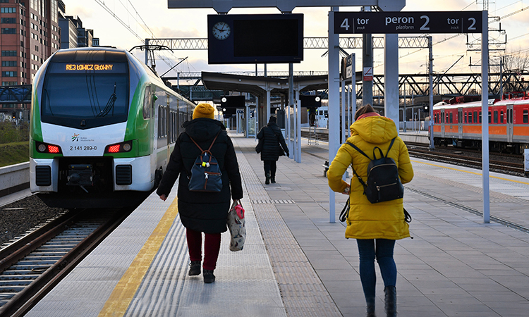 Train station with passengers