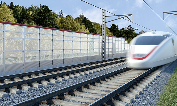 Rail Baltica locomotive with motion blur.