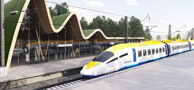 A concept image of a Rail Baltica train at a station