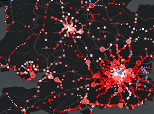 Railway station usage map shows disproportionate growth across the UK