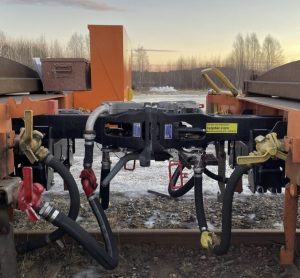 Green Cargo freight train operating on Swedish rail equipped with Digital Automatic Couplers (DAC) during commercial demonstration tests.