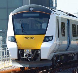 The Siemens-built Class 700 Desiro City in sidings at Three-Bridges depot, UK