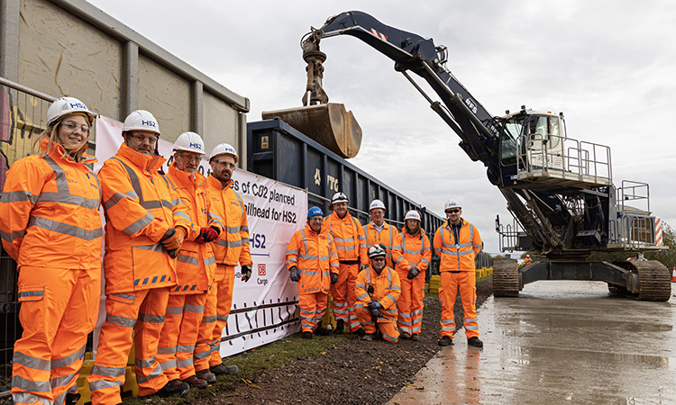 Site team celebrate first train at Quainton railhead