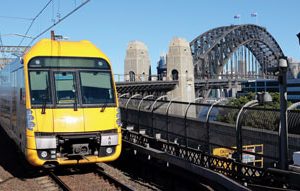 Sydney train crossing Harbour Bridge