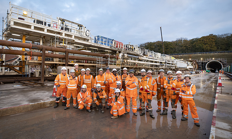 The BBV tunnelling team at the second launch of HS2's Long Itchington Wood Tunnel TBM