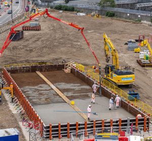 Pouring environmentally friendly concrete at Euston