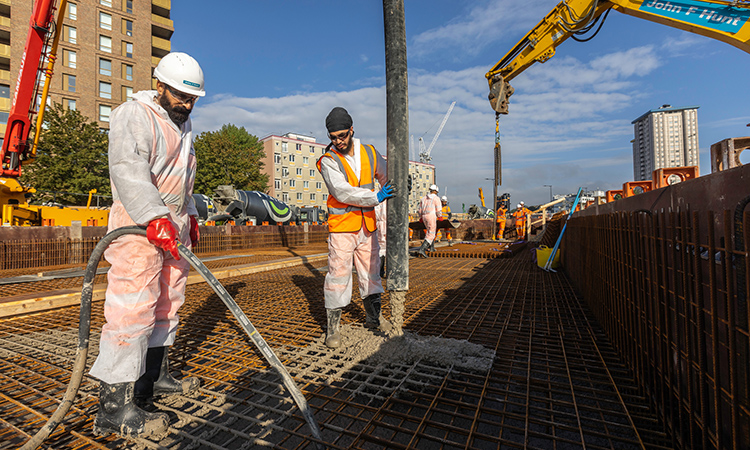 pouring concrete