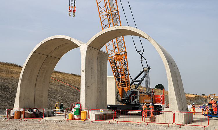 The first arches in place during construction of the Greatworth green tunnel - September 2023
