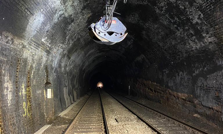 Tracks through Meir railway tunnel in Staffordshire are being upgraded 