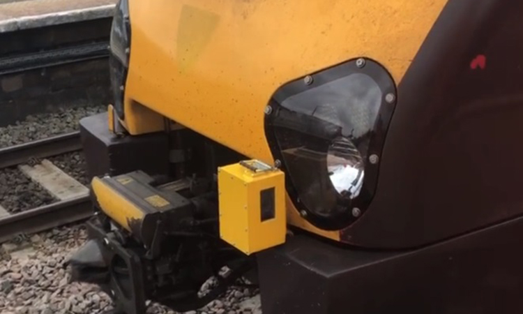 A camera on the front of a train that is used to monitor the surrounding biodiversity