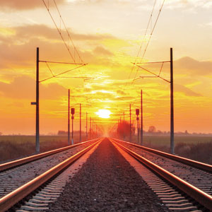 Train tracks in sunset