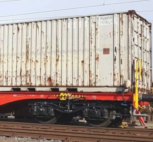 United Wagon Company flat cars for European track gauge pass testing