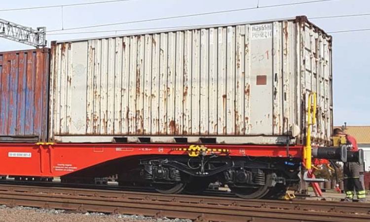 United Wagon Company flat cars for European track gauge pass testing