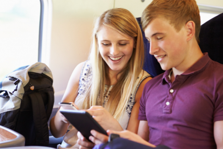 Rail passengers on board a train