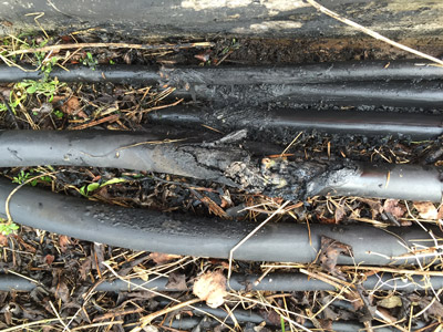 Vandalised cables at Birmingham New Street station