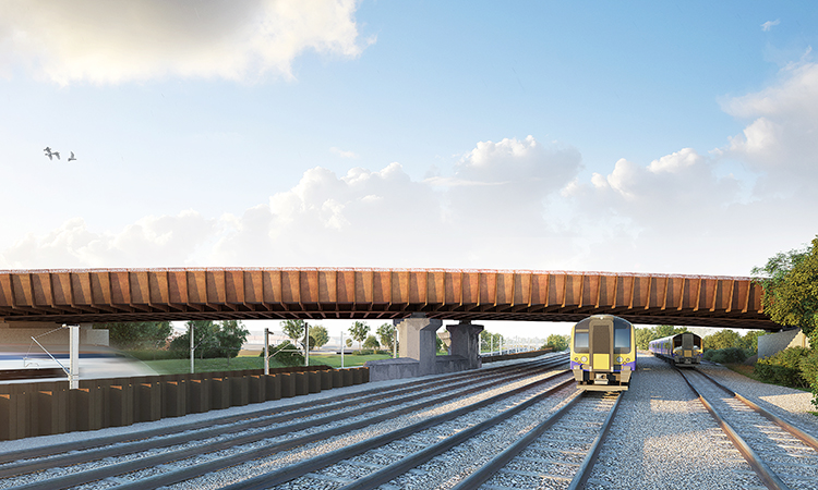 View of Aston Church Road Overbridge from existing Network Rail Tracks 