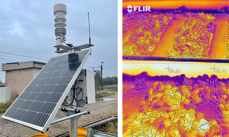 A weather station composite with infrared image of track temperature.