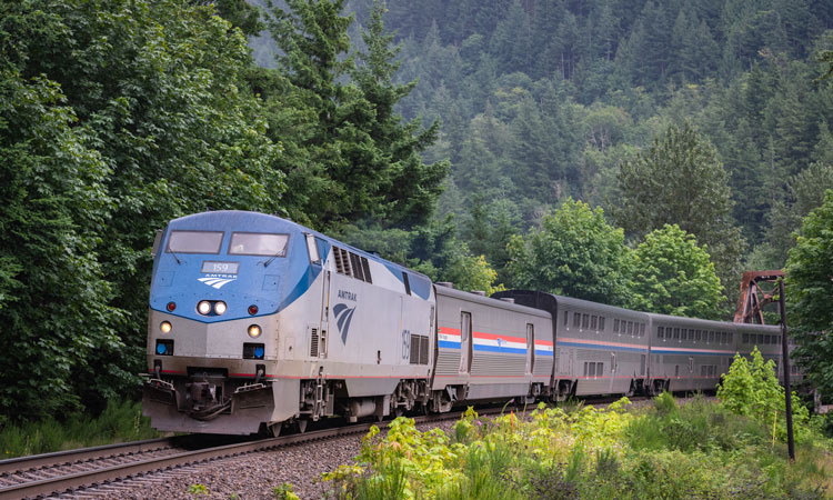 An Amtrak train travels on the network