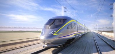 Train in California travelling towards its destination