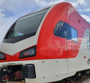 A closeup of a Caltrain locomotive