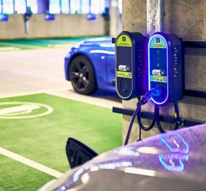 An EV charging point at Leeds train station car park