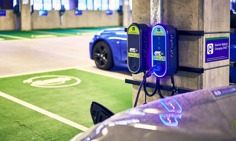 An EV charging point at Leeds train station car park