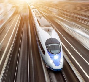 A fast train travelling on tracks