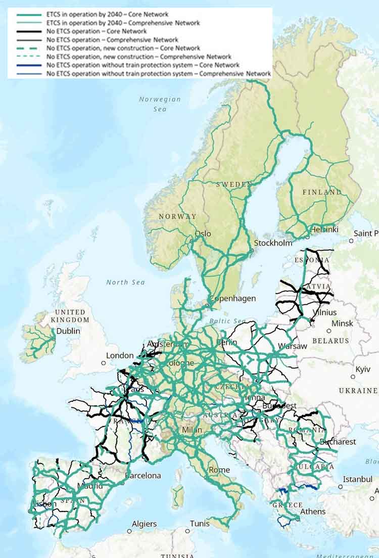 Reviewed ERTMS deployment plans by 2040 in EU27 + NO + CH.