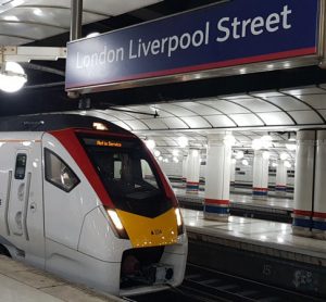 First 12-carriage electric Greater Anglia train arrives at Liverpool Street station
