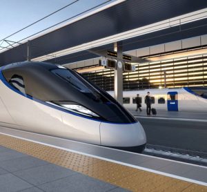 Artist impression of HS2 trains at a platform