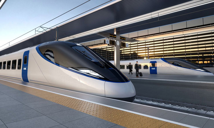 Artist impression of HS2 trains at a platform