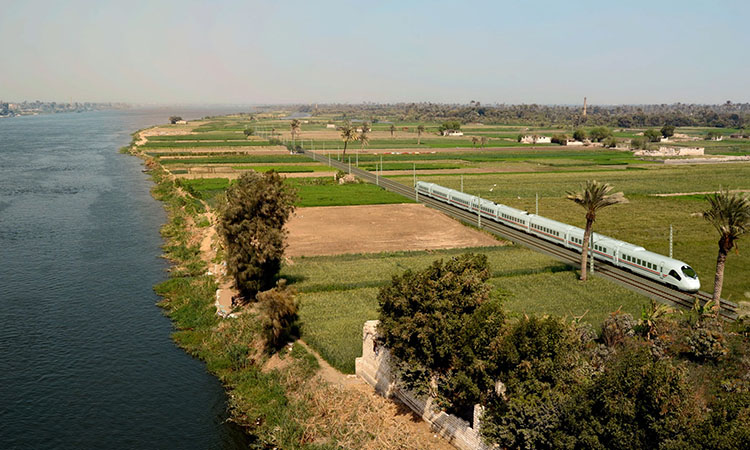 Train travelling through Egypt