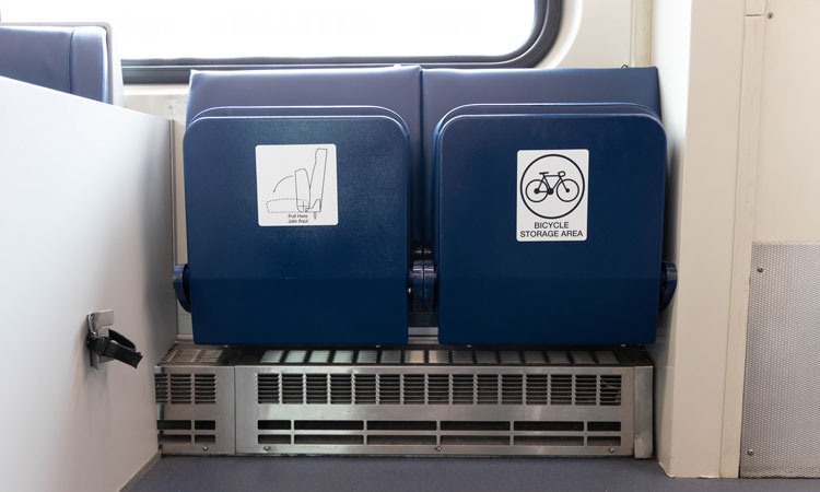 The improved refurbished interiors
of Metrolink passenger train cars.