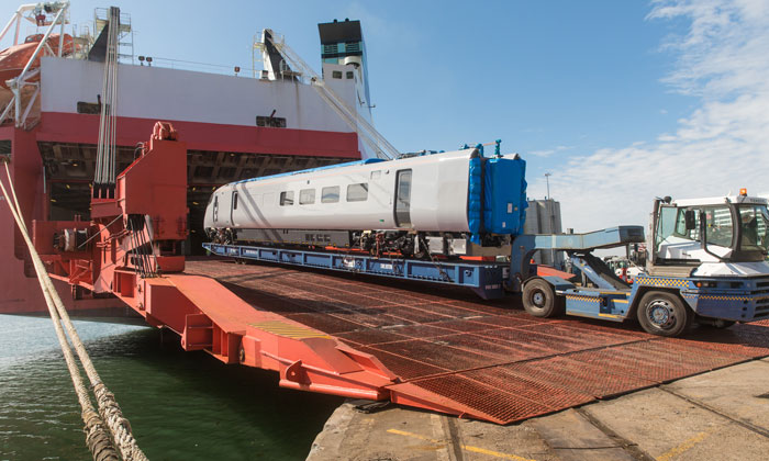 The first Nova 1 train for the TransPennine express arrives in Southampton