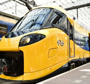 The Coradia Stream ICNG train on display at Rotterdam Central Station.