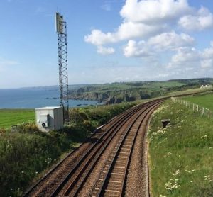 Train tracks and blue sky