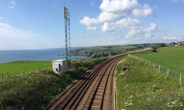 Train tracks and blue sky