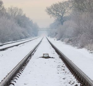 Snow on railway line in Britain