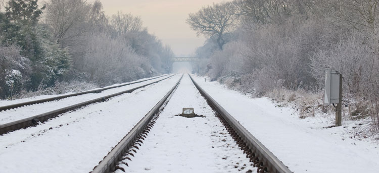 Snow on railway line in Britain
