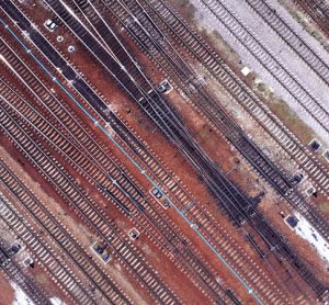 overhead view of railway tracks