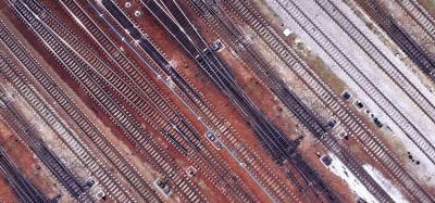 overhead view of railway tracks