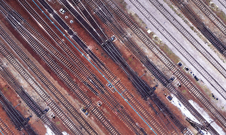 overhead view of railway tracks