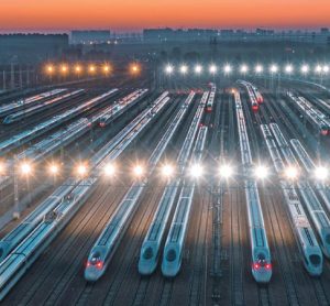 Railway station at dusk