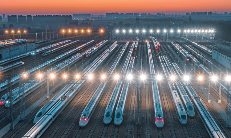 Railway station at dusk