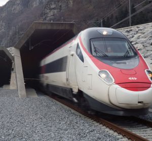 SBB train emerges from Gotthard Base Tunnel in Switzerland
