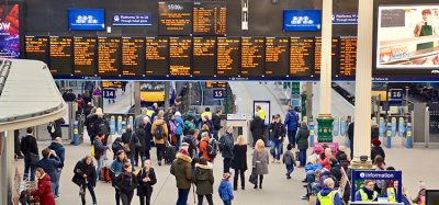 Waverley train station, people looking at information boards on the concourse. Edinburgh city, Scotland UK. February 2018 2018